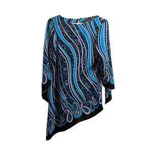 Bob Mackie Art To Wear Flowy Top Blouse Tunic XS Asymetrical Hem Paisley Wavy